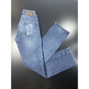 BKE Aiden Bootleg Jeans Womens 28R Medium Wash Stretch Denim Buckle Distressed